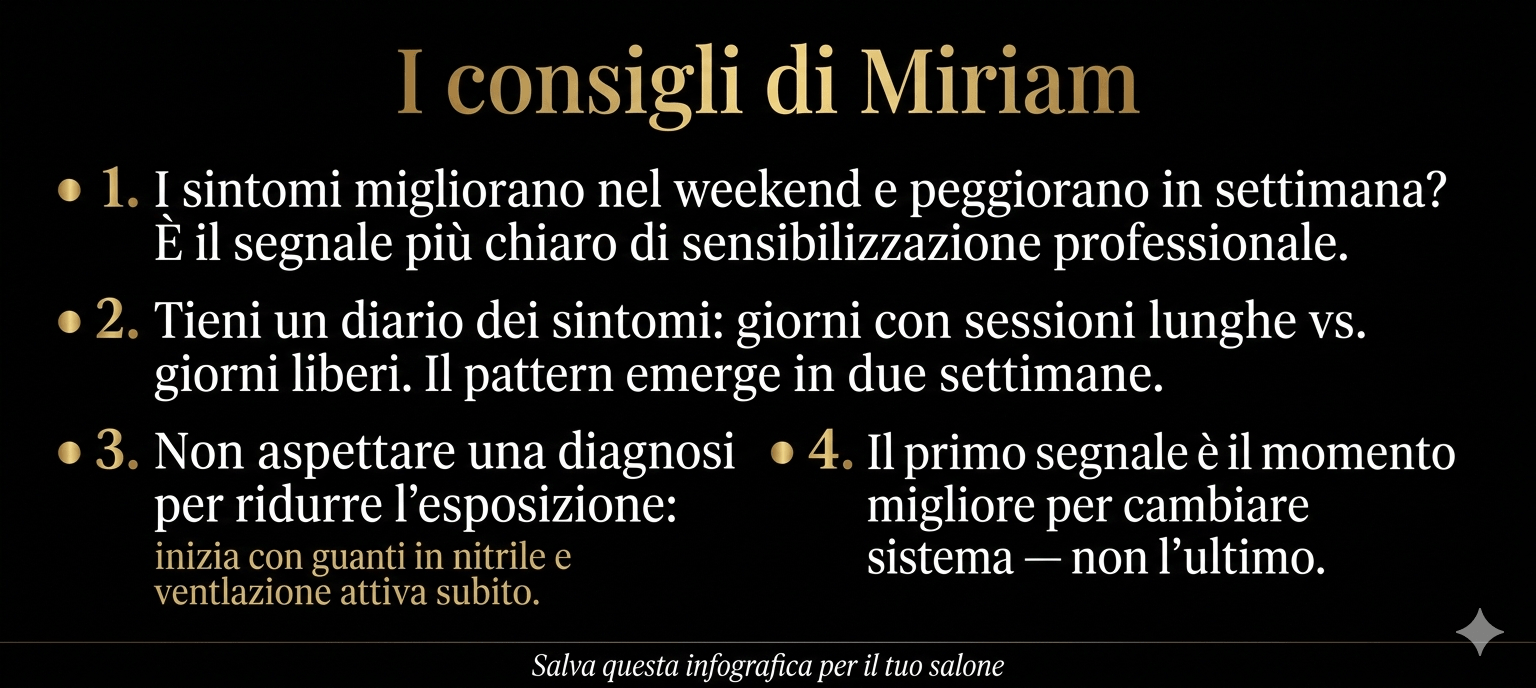 Infografica con i consigli di Miriam Barca per onicotecniche che sviluppano allergia al gel unghie